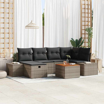 Havesofa Sæt 7 stk. Grå Poly rattan