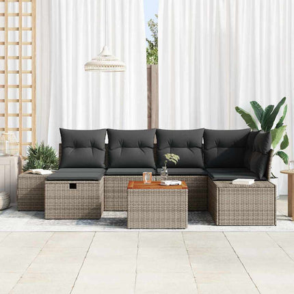 Havesofa Sæt 7 stk. Grå Poly rattan