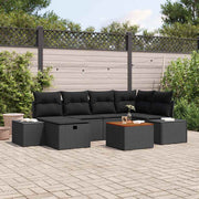 Havesofa Sæt med pude med opbevaring 7 pcs Sort Poly rattan
