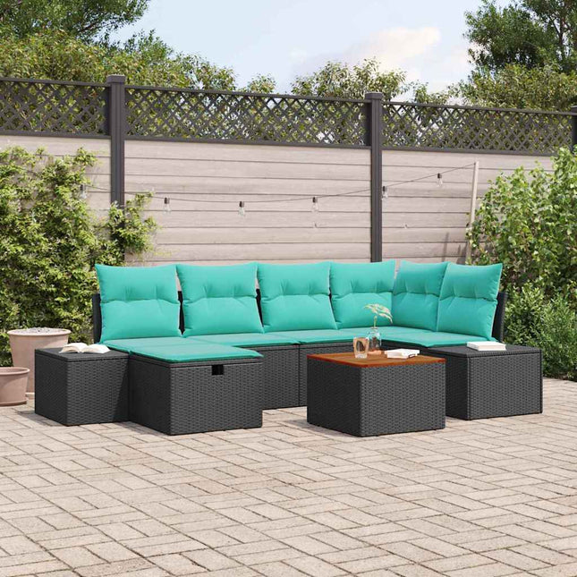 Havesofa Sæt 7 stk. Sort Poly rattan