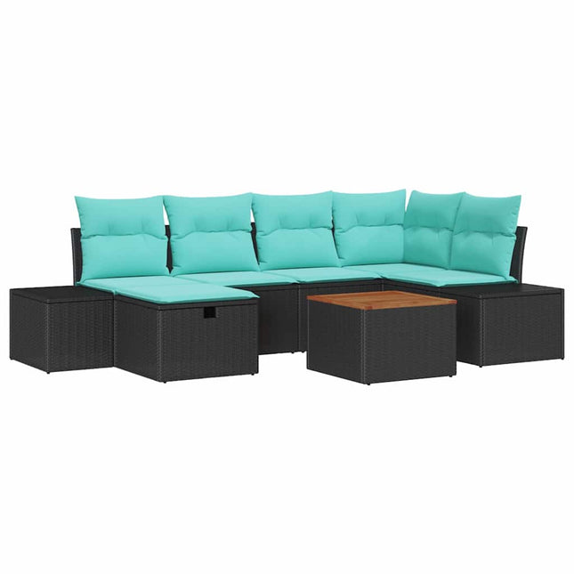 Havesofa Sæt 7 stk. Sort Poly rattan