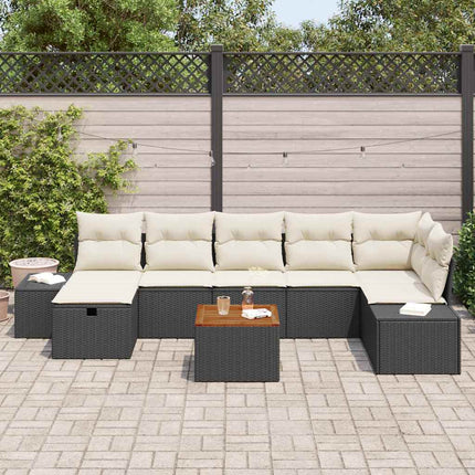 Havesofa Sæt med pude med opbevaring 8 pcs Sort Poly rattan