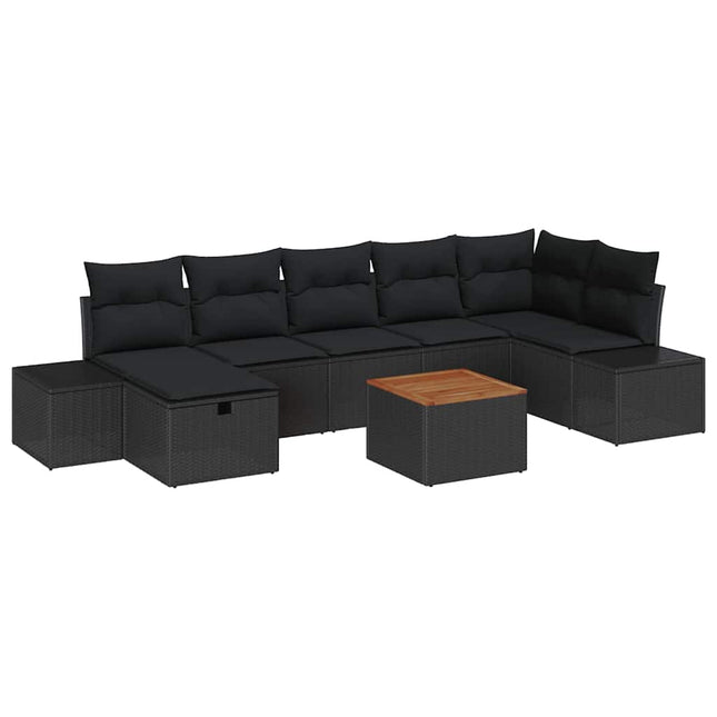 Havesofa Sæt med pude med opbevaring 8 pcs Sort Poly rattan