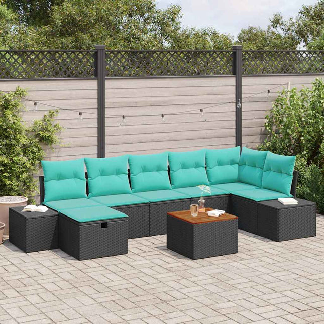 Havesofa Sæt 8 stk. Sort Poly rattan