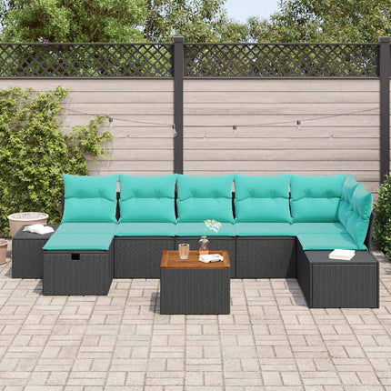 Havesofa Sæt 8 stk. Sort Poly rattan