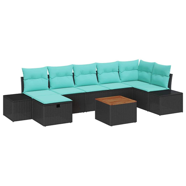 Havesofa Sæt 8 stk. Sort Poly rattan