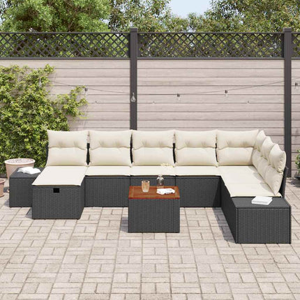 Havesofa Sæt 9 stk. Sort Poly rattan