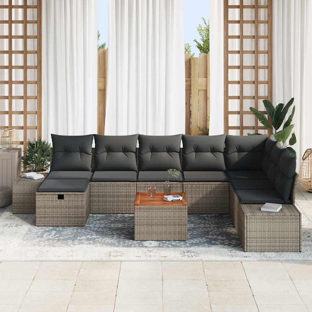 Havesofa Sæt med pude med opbevaring 9 pcs Grå Poly rattan