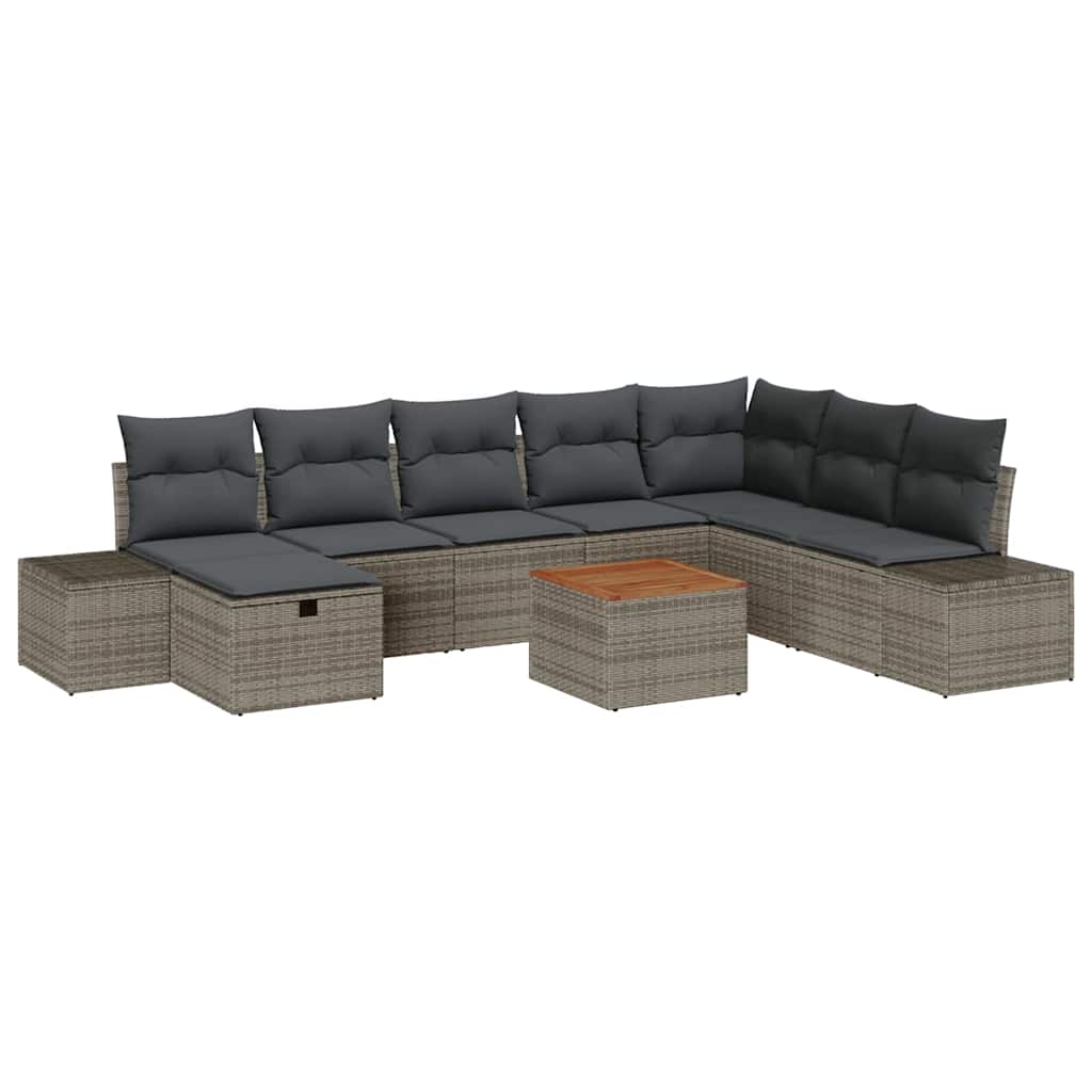 Havesofa Sæt med pude med opbevaring 9 pcs Grå Poly rattan