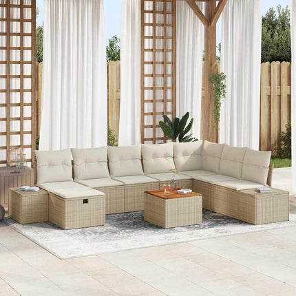 Havesofa Sæt 9 stk. Beige Poly rattan