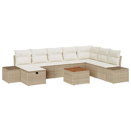Havesofa Sæt 9 stk. Beige Poly rattan