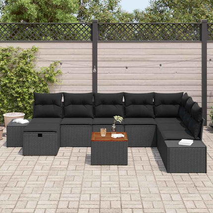 Havesofa Sæt 9 stk. Sort Poly rattan
