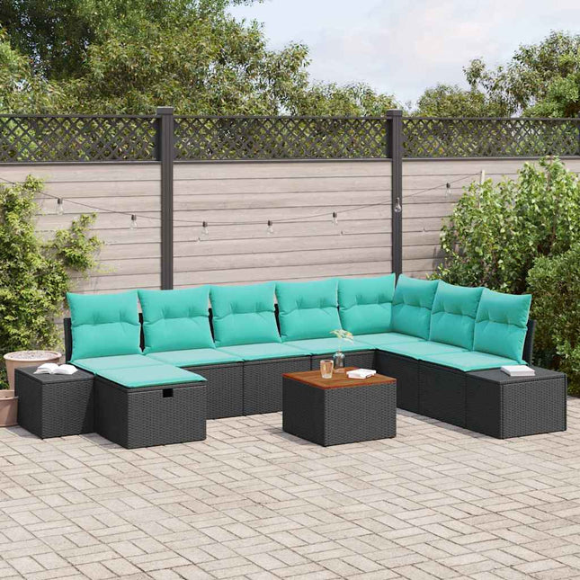 Havesofa Sæt 9 stk. Sort Poly rattan