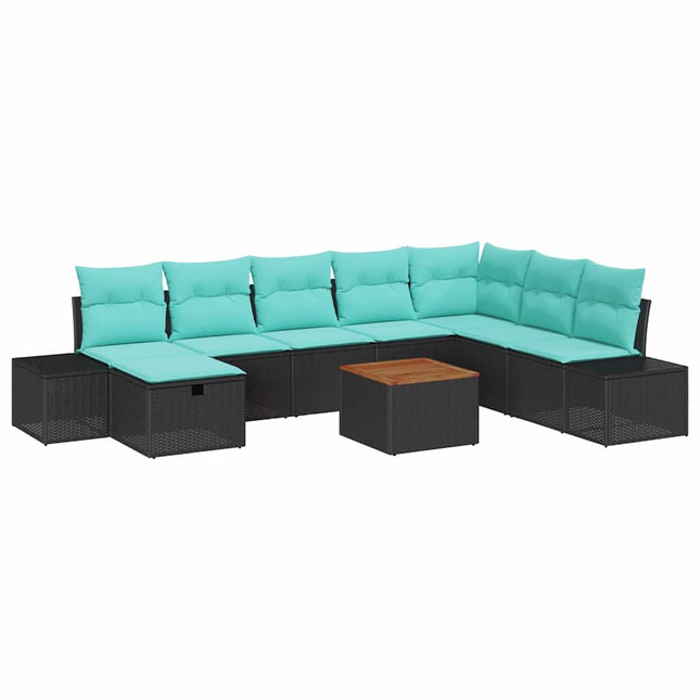 Havesofa Sæt 9 stk. Sort Poly rattan