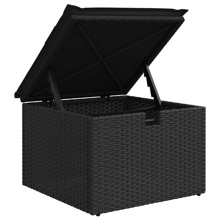 Havesofa Sæt med pude med opbevaring 4 pcs Sort polyrattan