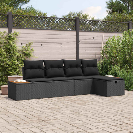 Havesofa Sæt med pude 5 pcs Sort Poly rattan