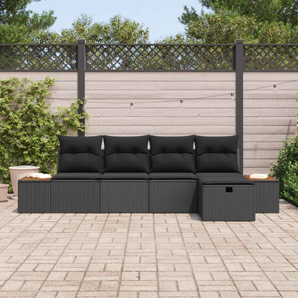 Havesofa Sæt med pude 5 pcs Sort Poly rattan