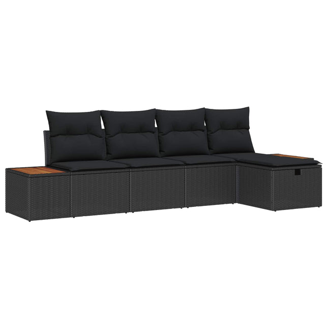 Havesofa Sæt med pude 5 pcs Sort Poly rattan