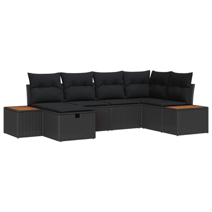 Havesofa Sæt med pude med opbevaring Sort polyrattan