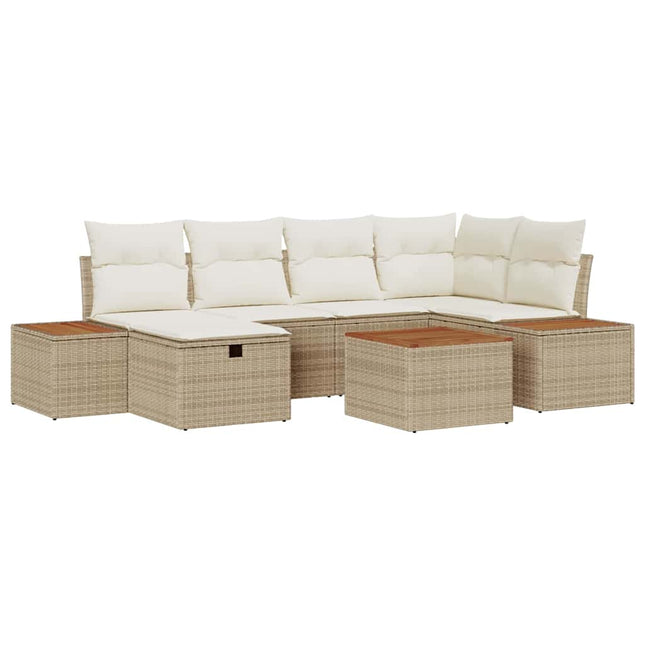 Havesofa Sæt med pude med opbevaring 7 pcs Beige polyrattan