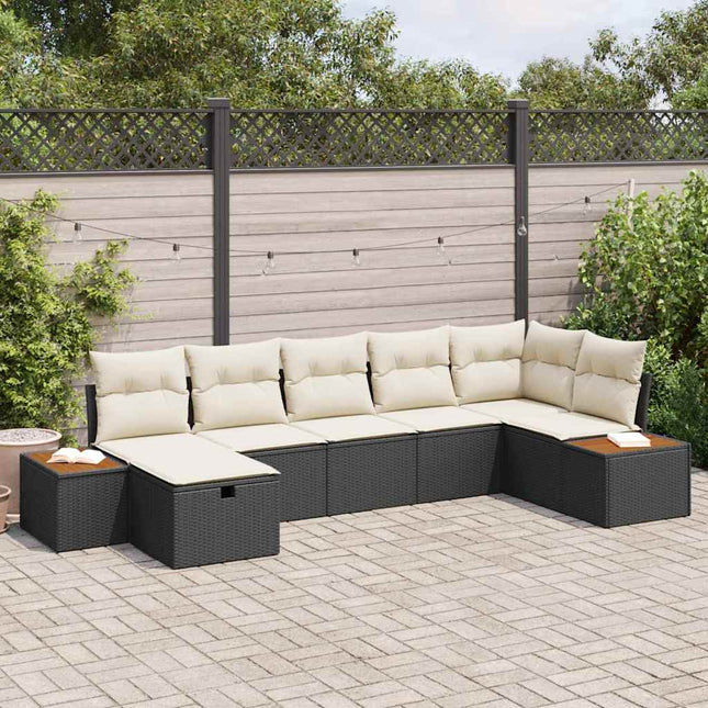 Havesofa Sæt med pude 7 pcs Sort Poly rattan