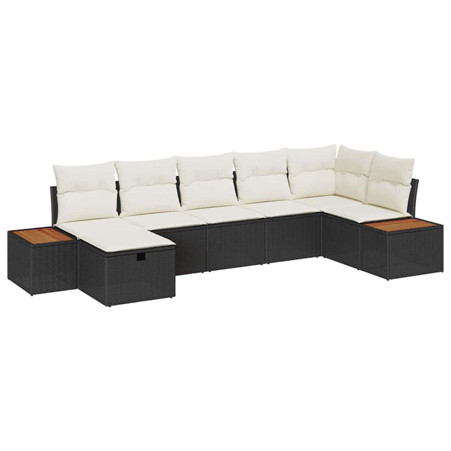 Havesofa Sæt med pude 7 pcs Sort Poly rattan