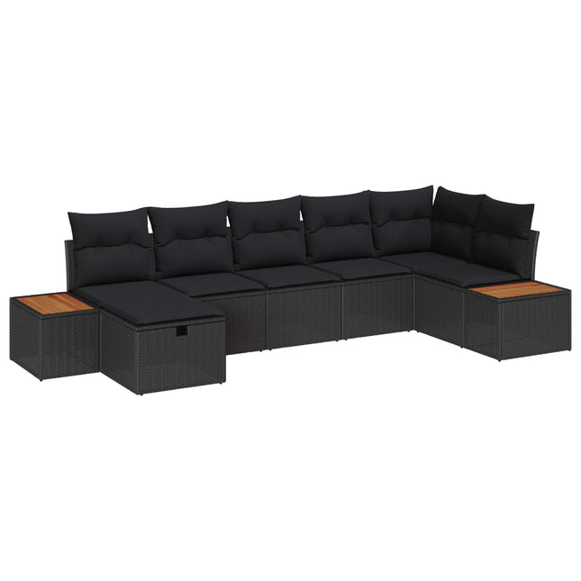 Havesofa Sæt med pude 7 pcs Sort Poly rattan