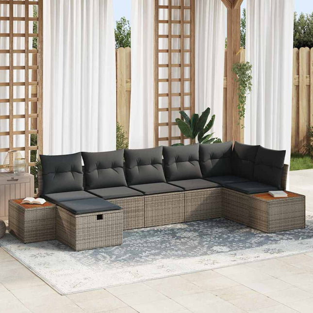 Havesofa Sæt med pude 7 pcs Grå Poly rattan