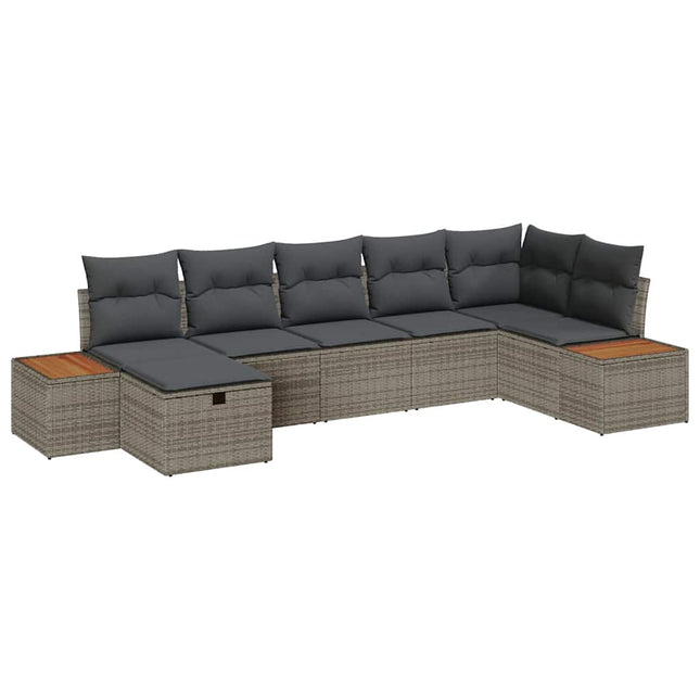 Havesofa Sæt med pude 7 pcs Grå Poly rattan
