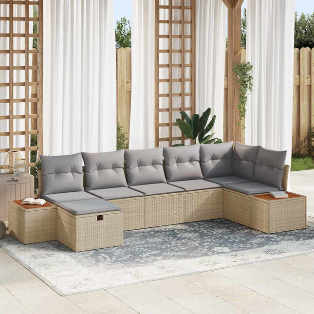 Havesofa Sæt med pude 7 pcs Beige Poly rattan