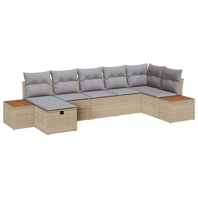 Havesofa Sæt med pude 7 pcs Beige Poly rattan