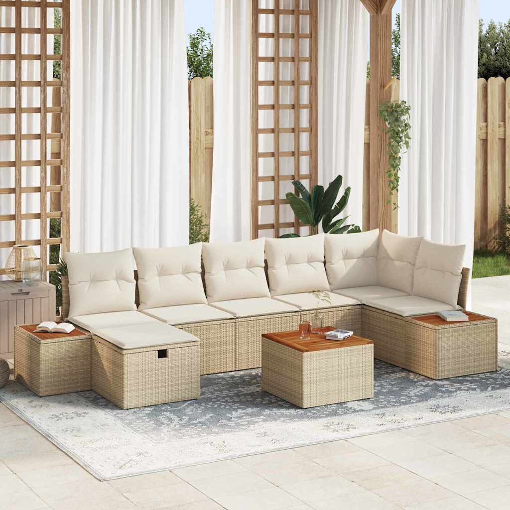 Havesofa Sæt med pude 8 pcs Beige Poly rattan