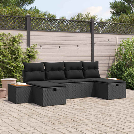 Havesofa Sæt 6 stk. Sort polyrattan