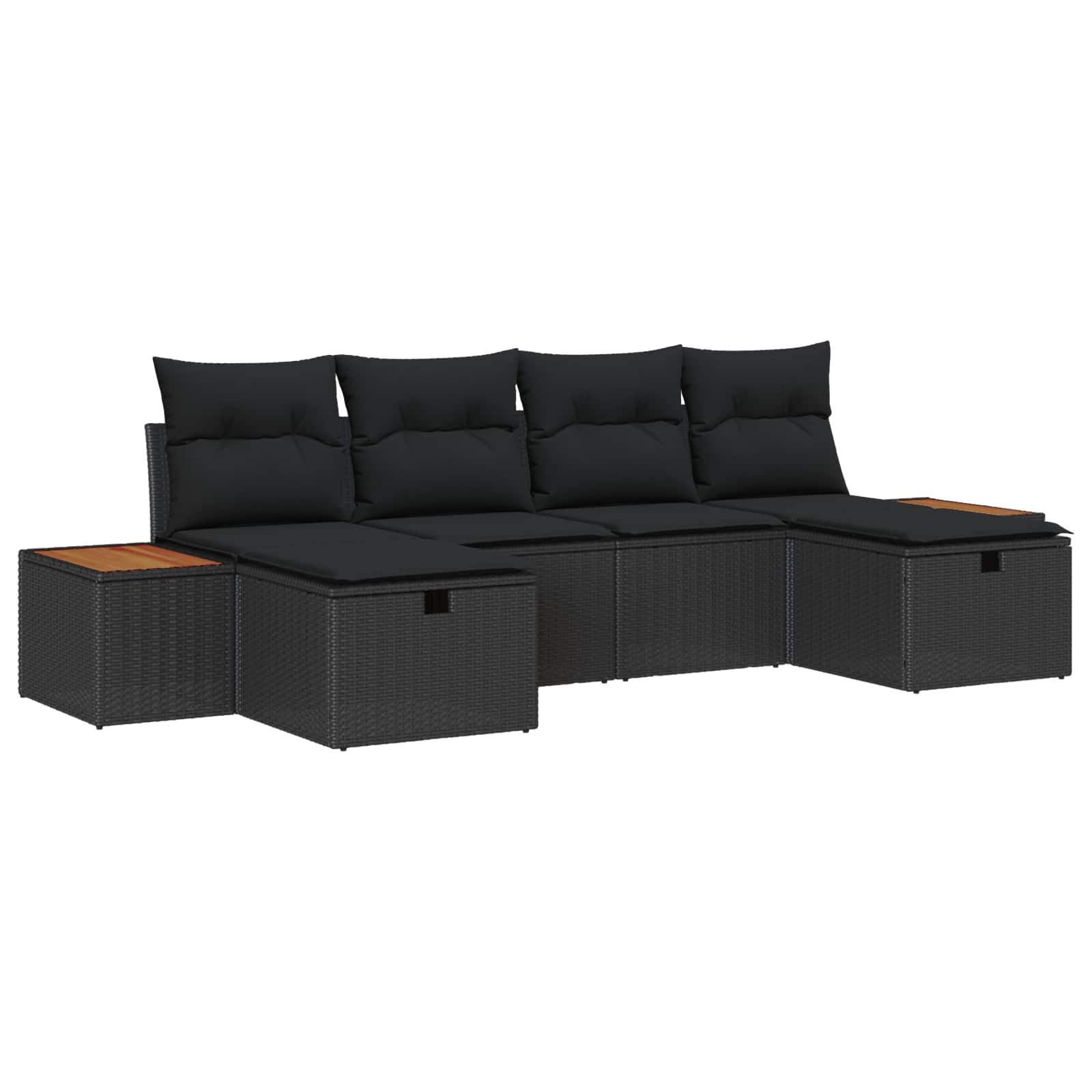 Havesofa Sæt med pude 6 pcs Sort 55 x 62 x 69 cm Poly rattan