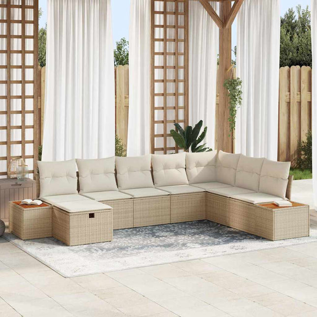 Havesofa Sæt med pude med opbevaring Beige polyrattan