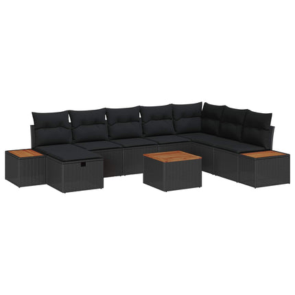 Havesofa Sæt 9 stk. Sort polyrattan