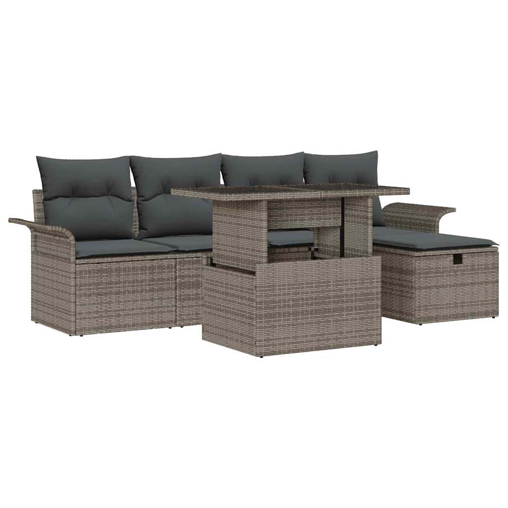 Havesofa Sæt med pude med opbevaring 6 pcs Grå Poly rattan