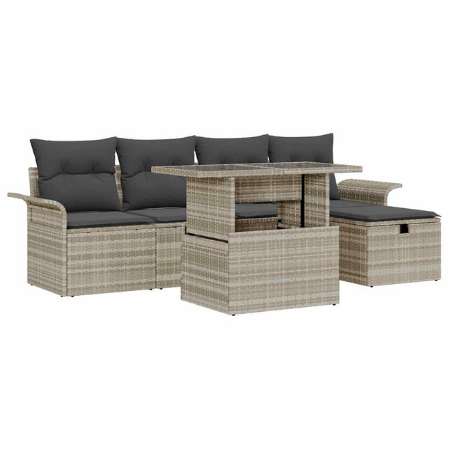 Havesofa Sæt 6 stk. Lysegrå polyrattan