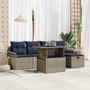 Havesofa Sæt med pude med opbevaring 6 pcs Grå polyrattan
