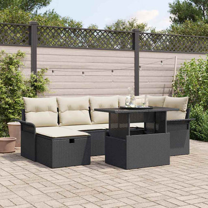 Havesofa Sæt med pude med opbevaring 7 pcs Sort Poly rattan