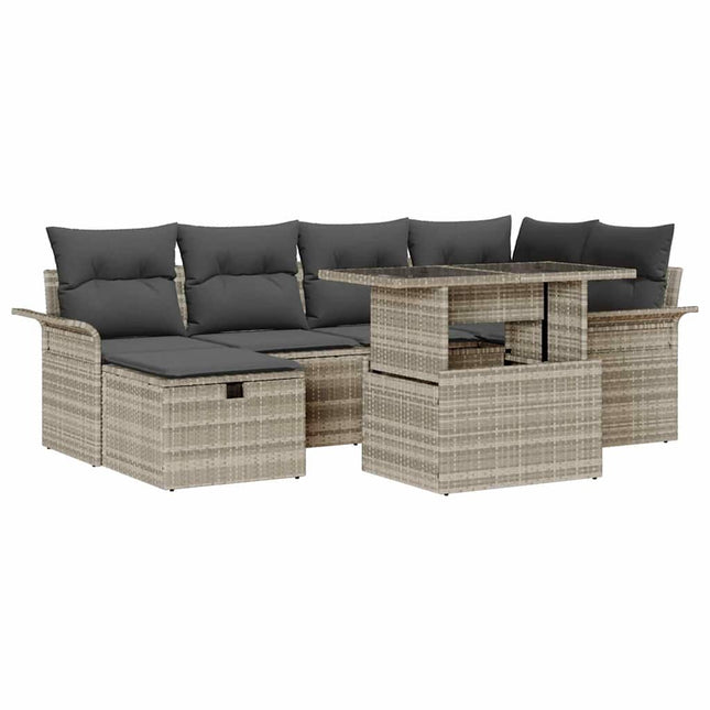 Havesofa Sæt 7 stk. Lysegrå polyrattan
