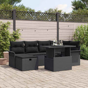 Havesofa Sæt med pude med opbevaring 7 pcs Sort Poly rattan