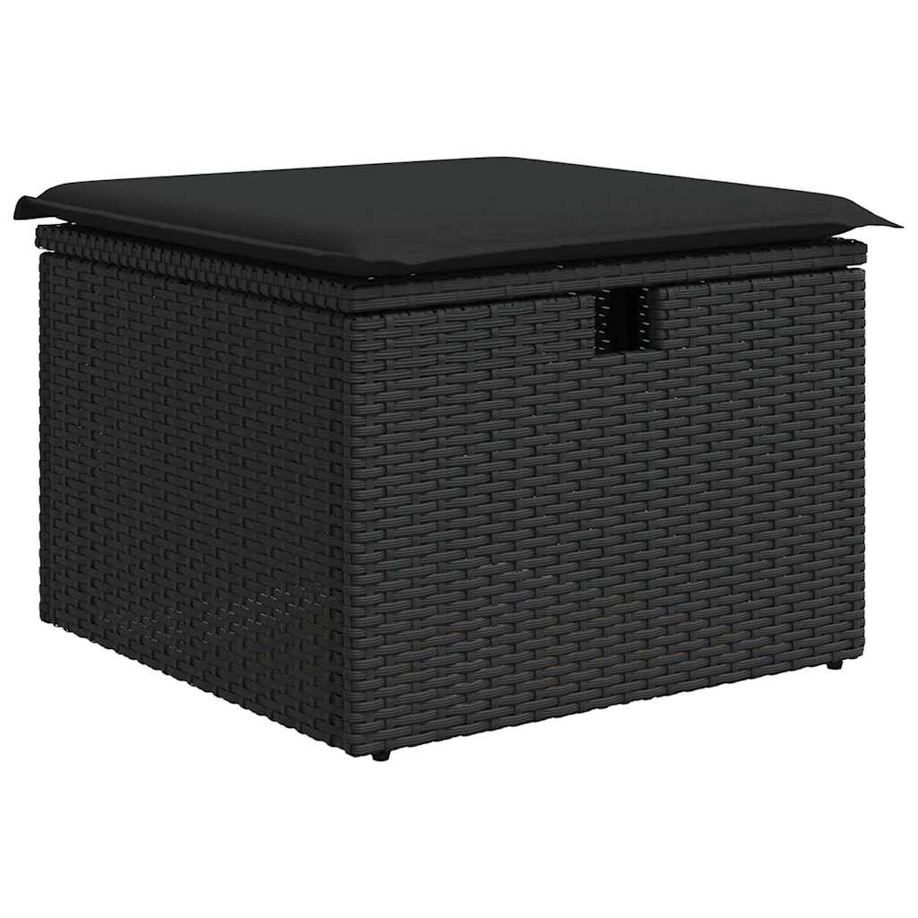 Havesofa Sæt med pude med opbevaring 7 pcs Sort Poly rattan