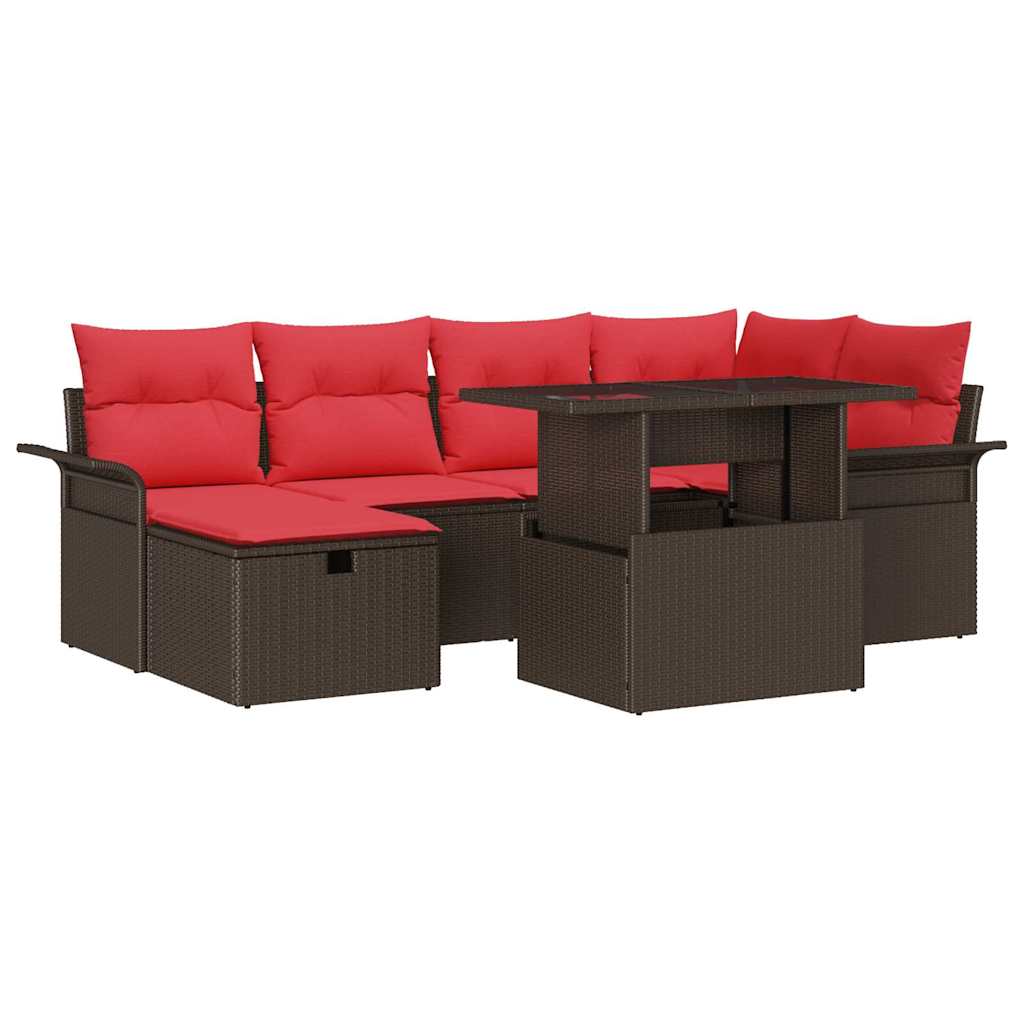 Havesofa Sæt med pude med opbevaring 7 pcs Brun Poly rattan