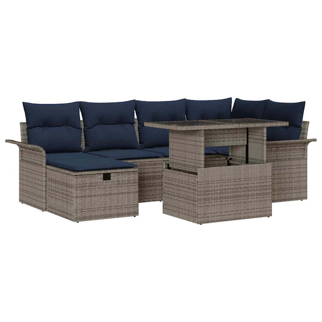 Havesofa Sæt med pude med opbevaring 7 pcs Grå Poly rattan