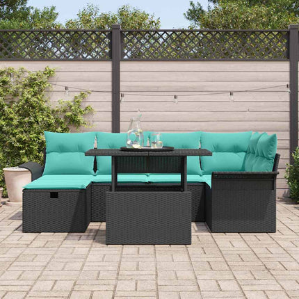 Havesofa Sæt med pude med opbevaring 7 pcs Sort Poly rattan