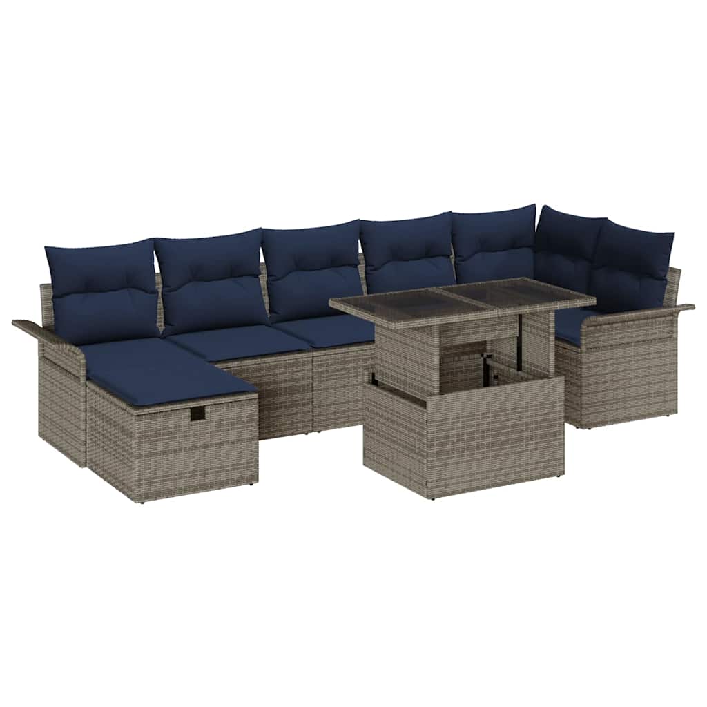 Havesofa Sæt med pude med opbevaring 8 pcs Grå Poly rattan