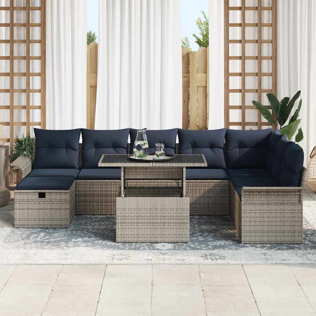 Havesofa Sæt med pude med opbevaring 9 pcs Grå Poly rattan