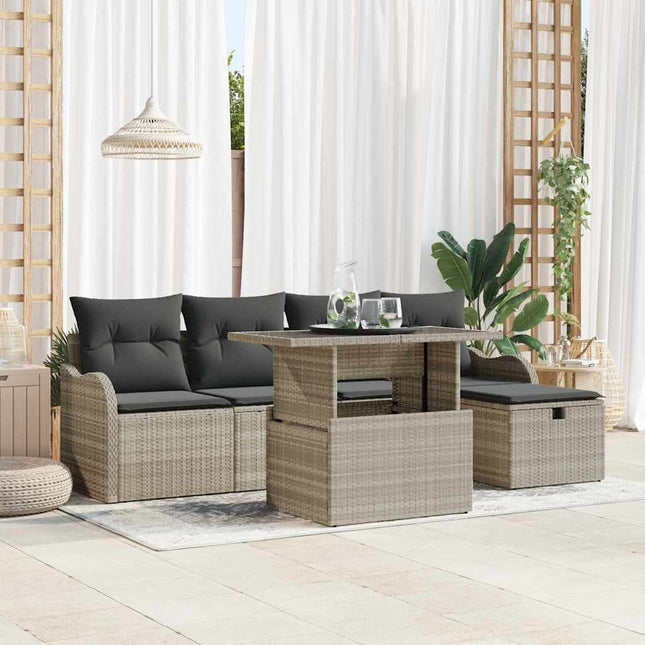 Havesofa Sæt 6 stk. Lysegrå polyrattan