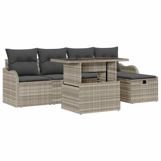 Havesofa Sæt 6 stk. Lysegrå polyrattan